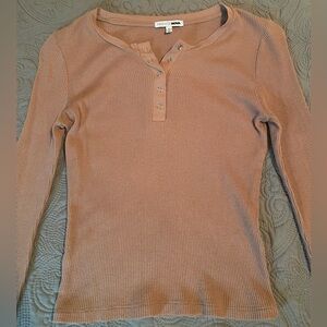 FASHION NOVA Taupe Ribbed Long Sleeve Top